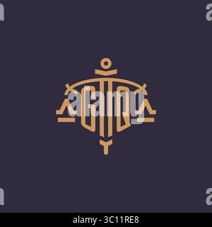 Monogram GQ logo for legal firm with geometric scale and sword style vector graphic Stock Vector