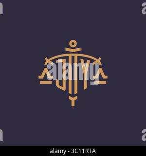 Monogram JY logo for legal firm with geometric scale and sword style vector graphic Stock Vector