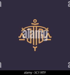 Monogram JG logo for legal firm with geometric scale and sword style vector graphic Stock Vector