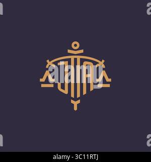 Monogram JA logo for legal firm with geometric scale and sword style vector graphic Stock Vector