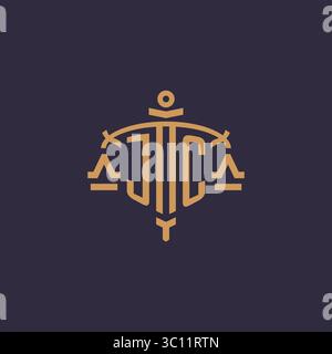 Monogram JC logo for legal firm with geometric scale and sword style vector graphic Stock Vector