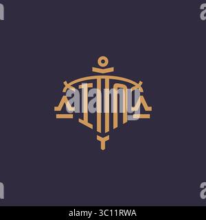 Monogram IN logo for legal firm with geometric scale and sword style vector graphic Stock Vector
