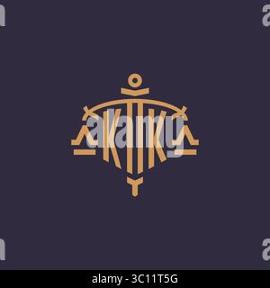 Monogram KK logo for legal firm with geometric scale and sword style vector graphic Stock Vector