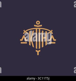 Monogram KH logo for legal firm with geometric scale and sword style vector graphic Stock Vector