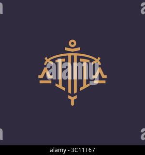 Monogram II logo for legal firm with geometric scale and sword style vector graphic Stock Vector