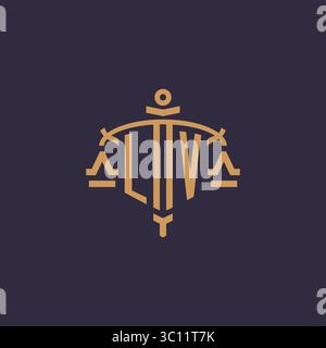 Monogram LV logo for legal firm with geometric scale and sword style vector graphic Stock Vector