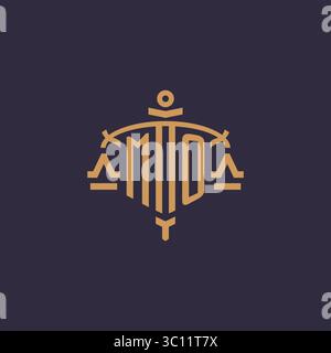 Monogram MO logo for legal firm with geometric scale and sword style vector graphic Stock Vector