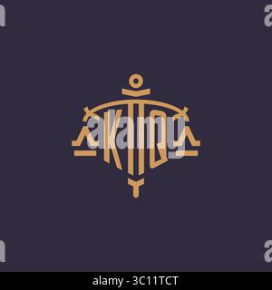 Monogram KQ logo for legal firm with geometric scale and sword style vector graphic Stock Vector