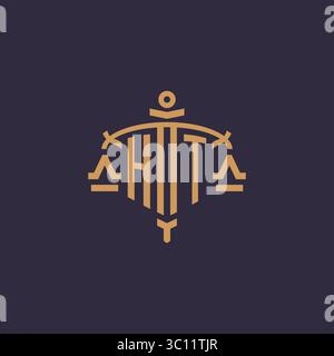 Monogram HT logo for legal firm with geometric scale and sword style vector graphic Stock Vector