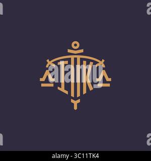 Monogram IK logo for legal firm with geometric scale and sword style vector graphic Stock Vector