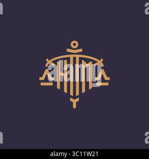 Monogram HM logo for legal firm with geometric scale and sword style vector graphic Stock Vector