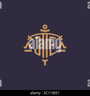 Monogram JE logo for legal firm with geometric scale and sword style vector graphic Stock Vector