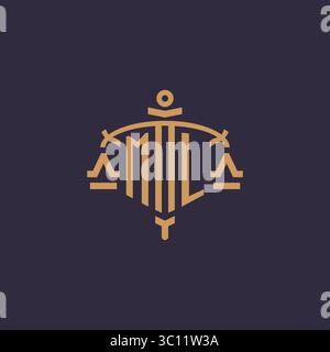 Monogram ML logo for legal firm with geometric scale and sword style vector graphic Stock Vector