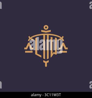 Monogram LW logo for legal firm with geometric scale and sword style vector graphic Stock Vector