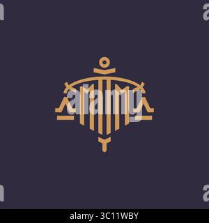 Monogram MM logo for legal firm with geometric scale and sword style vector graphic Stock Vector