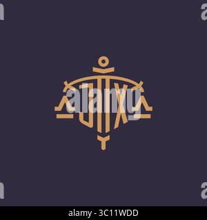 Monogram JX logo for legal firm with geometric scale and sword style vector graphic Stock Vector