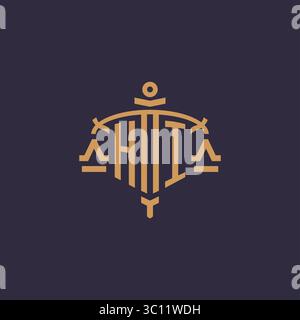 Monogram HI logo for legal firm with geometric scale and sword style vector graphic Stock Vector