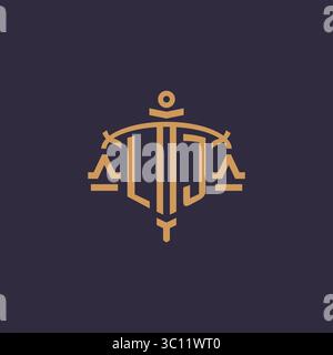 Monogram LJ logo for legal firm with geometric scale and sword style vector graphic Stock Vector