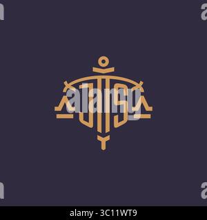 Monogram JS logo for legal firm with geometric scale and sword style vector graphic Stock Vector