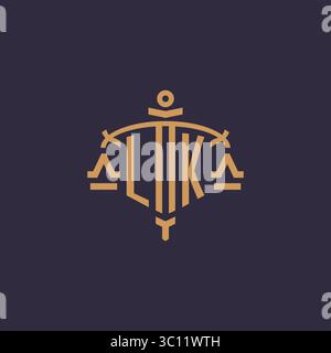 Monogram LK logo for legal firm with geometric scale and sword style vector graphic Stock Vector