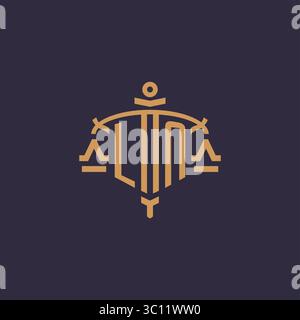 Monogram LN logo for legal firm with geometric scale and sword style vector graphic Stock Vector