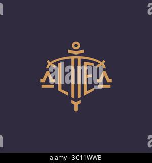 Monogram LE logo for legal firm with geometric scale and sword style vector graphic Stock Vector