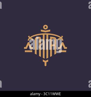 Monogram NR logo for legal firm with geometric scale and sword style vector graphic Stock Vector