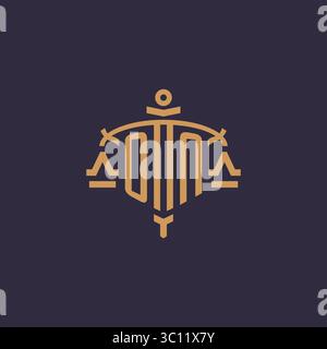 Monogram ON logo for legal firm with geometric scale and sword style vector graphic Stock Vector