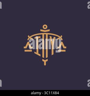Monogram IY logo for legal firm with geometric scale and sword style vector graphic Stock Vector