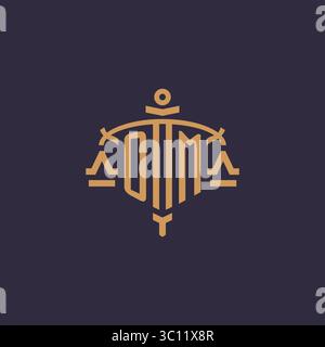 Monogram OM logo for legal firm with geometric scale and sword style vector graphic Stock Vector