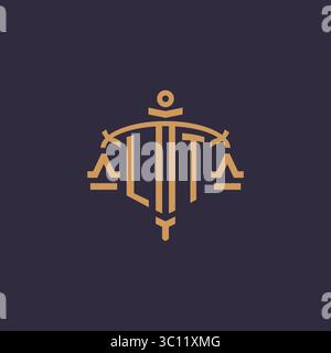 Monogram LT logo for legal firm with geometric scale and sword style vector graphic Stock Vector