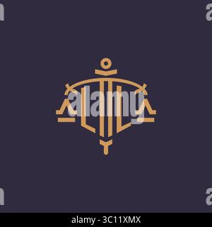 Monogram LL logo for legal firm with geometric scale and sword style vector graphic Stock Vector