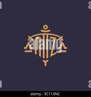 Monogram NZ logo for legal firm with geometric scale and sword style vector graphic Stock Vector