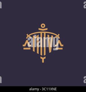 Monogram MV logo for legal firm with geometric scale and sword style vector graphic Stock Vector