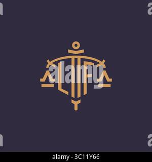 Monogram LF logo for legal firm with geometric scale and sword style vector graphic Stock Vector