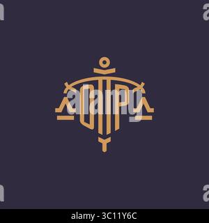 Monogram OP logo for legal firm with geometric scale and sword style vector graphic Stock Vector