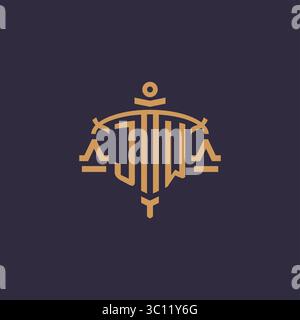 Monogram JW logo for legal firm with geometric scale and sword style vector graphic Stock Vector