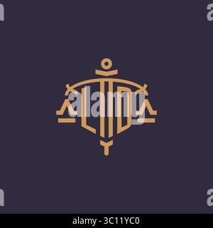Monogram LD logo for legal firm with geometric scale and sword style vector graphic Stock Vector