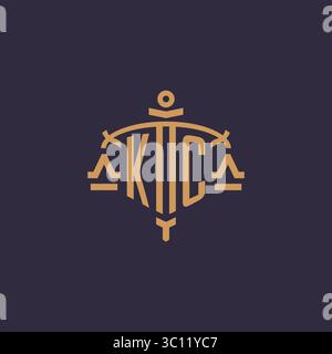 Monogram KC logo for legal firm with geometric scale and sword style vector graphic Stock Vector