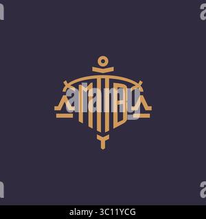 Monogram MB logo for legal firm with geometric scale and sword style vector graphic Stock Vector