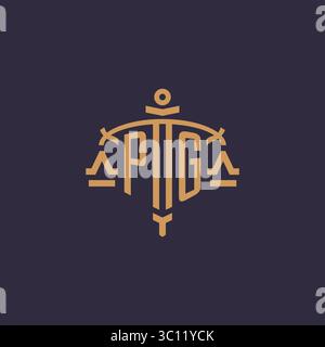 Monogram PG logo for legal firm with geometric scale and sword style vector graphic Stock Vector