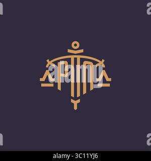 Monogram PN logo for legal firm with geometric scale and sword style vector graphic Stock Vector