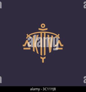 Monogram KV logo for legal firm with geometric scale and sword style vector graphic Stock Vector