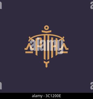 Monogram PH logo for legal firm with geometric scale and sword style vector graphic Stock Vector
