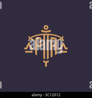 Monogram PR logo for legal firm with geometric scale and sword style vector graphic Stock Vector