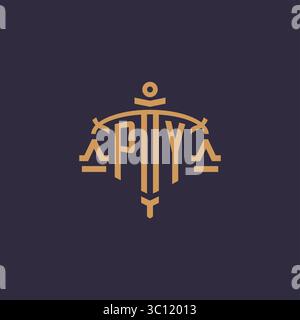 Monogram PY logo for legal firm with geometric scale and sword style vector graphic Stock Vector