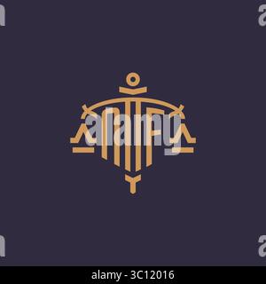 Monogram NF logo for legal firm with geometric scale and sword style vector graphic Stock Vector