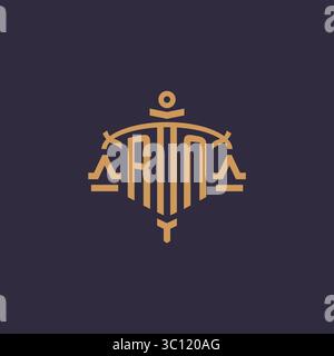 Monogram RN logo for legal firm with geometric scale and sword style vector graphic Stock Vector