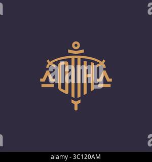 Monogram OH logo for legal firm with geometric scale and sword style vector graphic Stock Vector