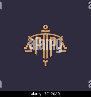 Monogram PP logo for legal firm with geometric scale and sword style vector graphic Stock Vector